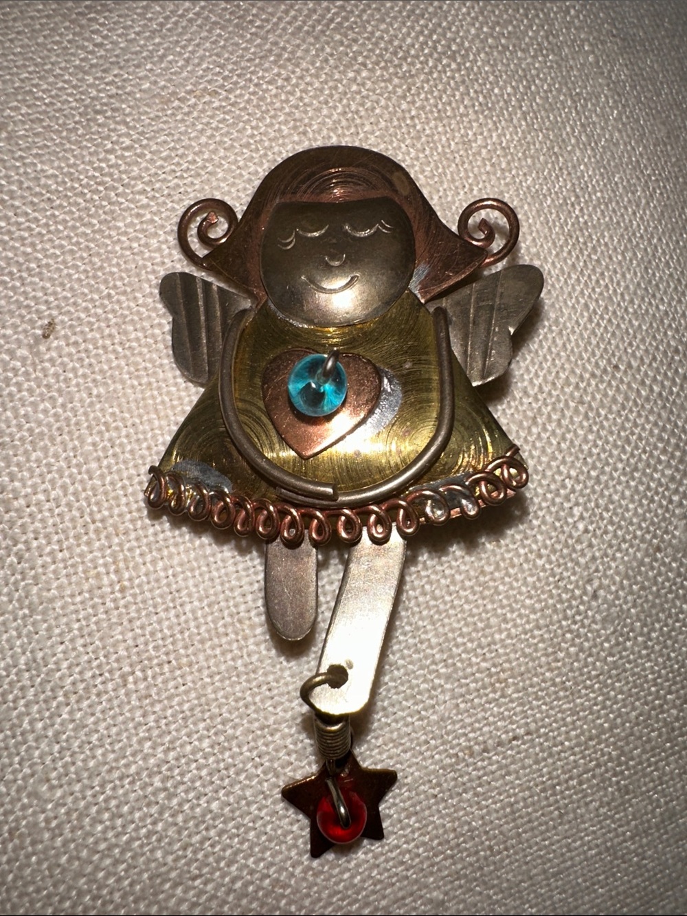 Mixed-Metal Angel Pendant with Turquoise & Red Bead Accents